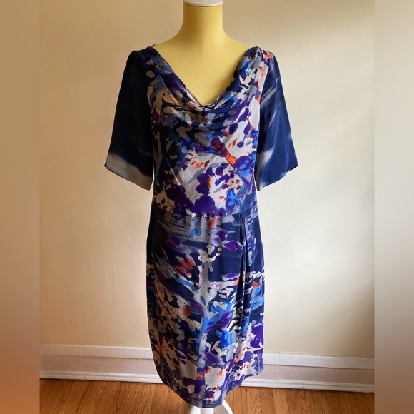 Anthropologie blue silk Japonica dress size 8 - Picture 3 of 10